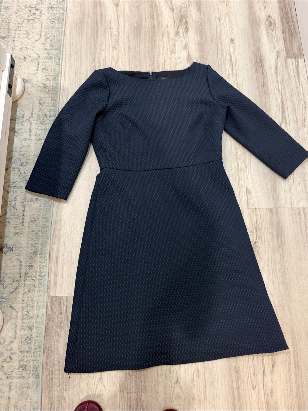 J. Crew Navy Matelasse Boatneck Sheath dress navy 3/4 sleeves size 14T a LINE
